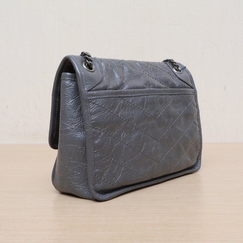 SAINT LAURENT NikiMini21灰色牛皮灰扣肩背包-4