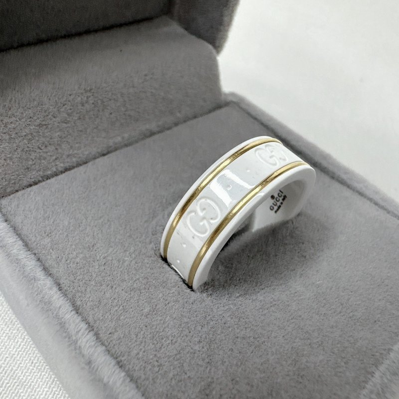 GUCCI Icon 18K黃金白鋯石戒指-5