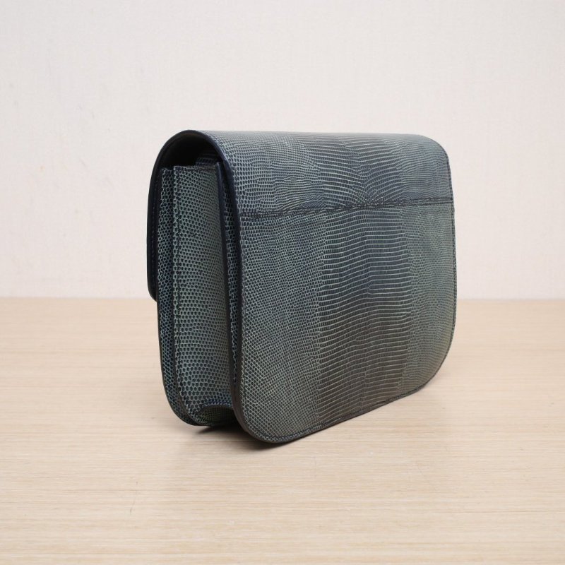 CELINE ClassicBox中號綠色蜥蜴皮金扣肩背包-5