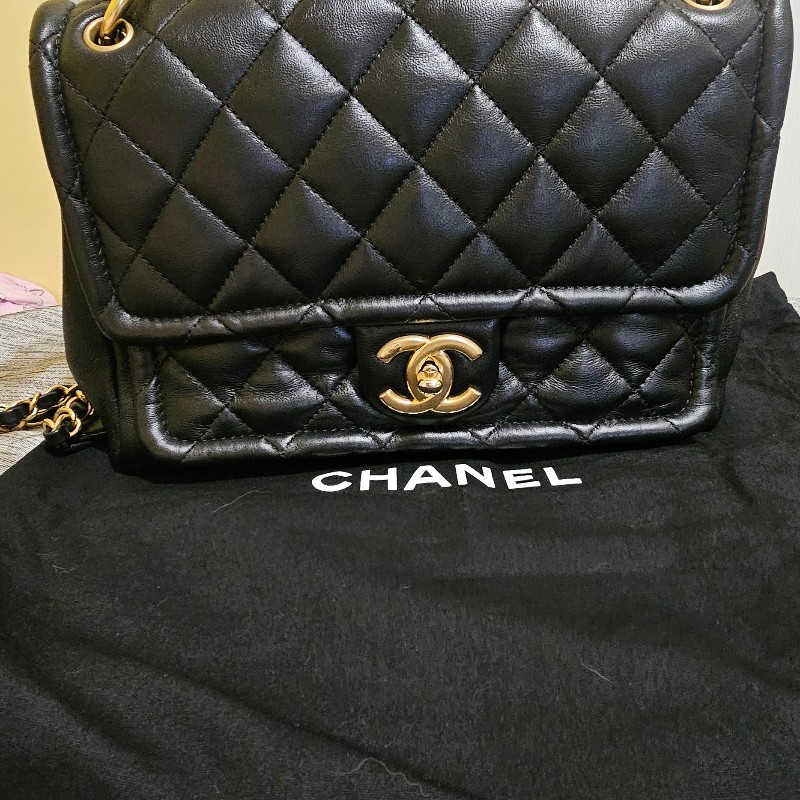 Chanel 28開豆腐包金扣鞣質牛皮粗鏈條斜背/手提包-6