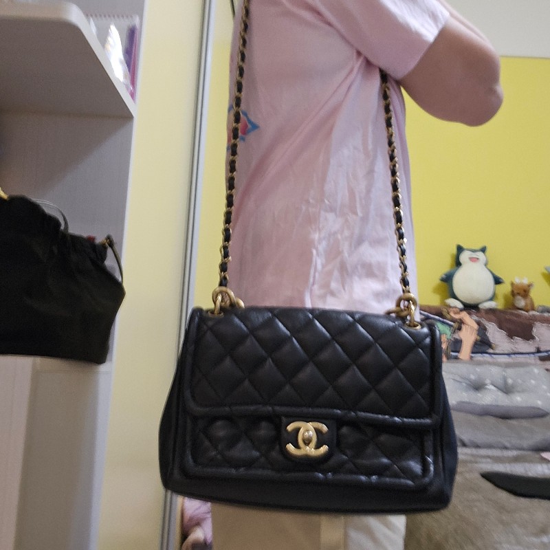 Chanel 28開豆腐包金扣鞣質牛皮粗鏈條斜背/手提包-18