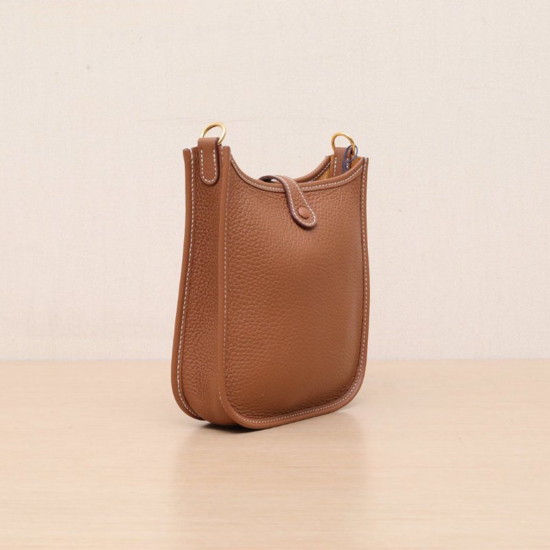 HERMES EvelyneMini1637金棕色TC皮W刻金扣肩背包-4