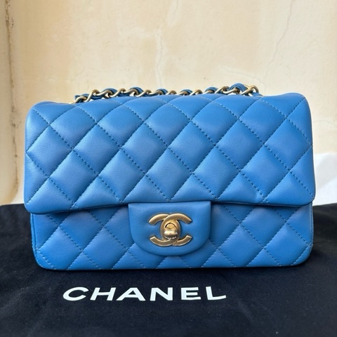 CHANEL CF20小羊皮淡金釦、藍色miniCOCO鏈條包