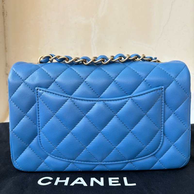 CHANEL CF20小羊皮淡金釦、藍色miniCOCO鏈條包-1