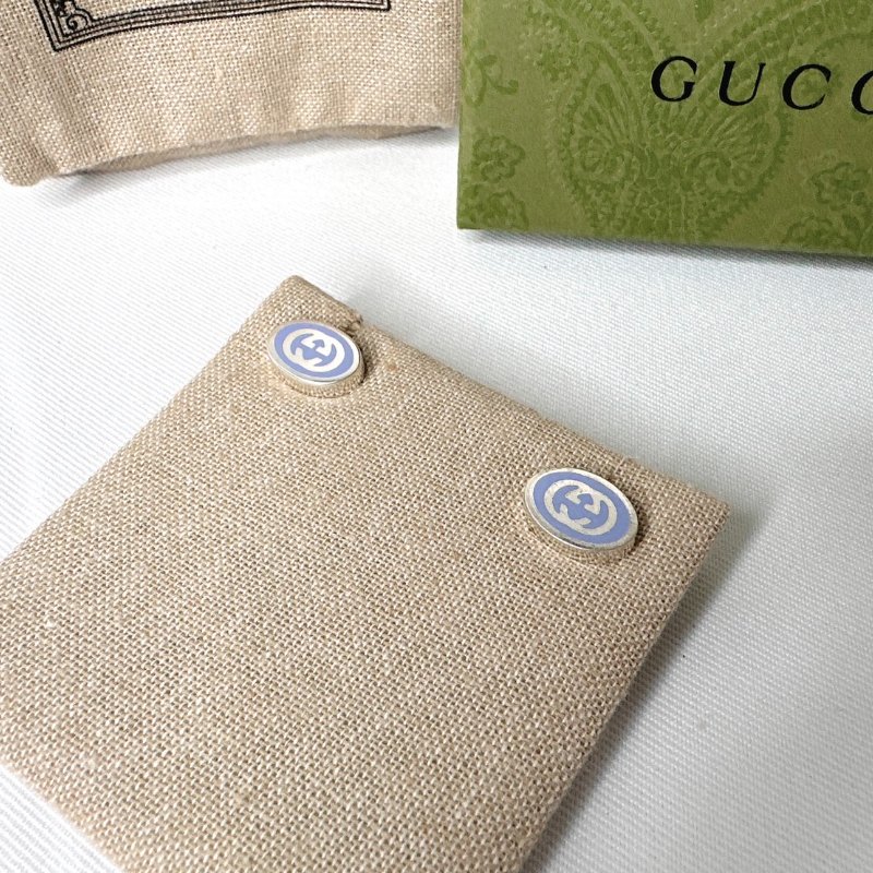 GUCCI INTERLOCKING G琺瑯純銀耳環-2