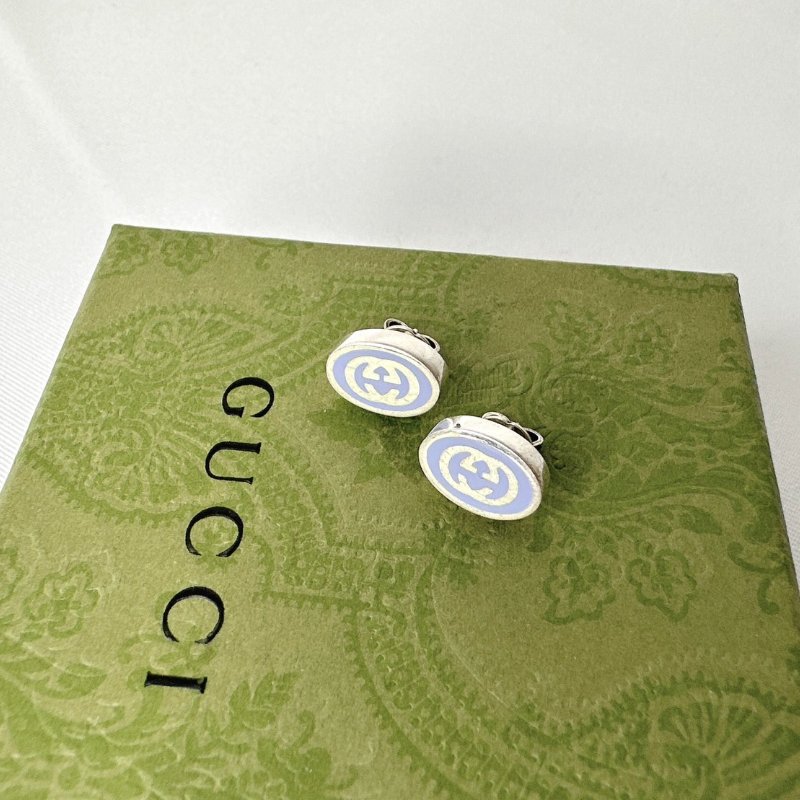 GUCCI INTERLOCKING G琺瑯純銀耳環-4