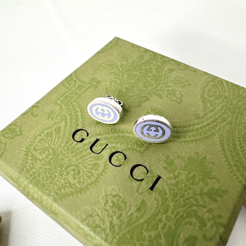 GUCCI INTERLOCKING G琺瑯純銀耳環-7