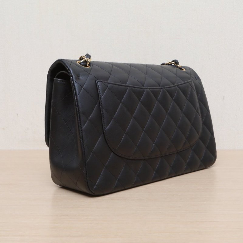 CHANEL CF口蓋包JUMBO30黑色羊皮15開金扣肩背包-4