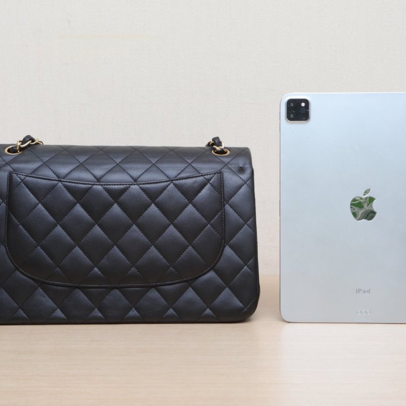 CHANEL CF口蓋包JUMBO30黑色羊皮15開金扣肩背包-5