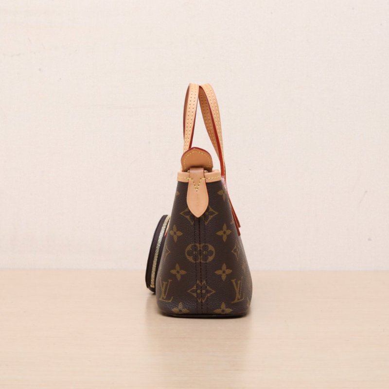 LOUIS VUITTON NeverfullBB24配子袋可拆卸米棕寬肩帶老花PVC金扣晶片肩背包-4
