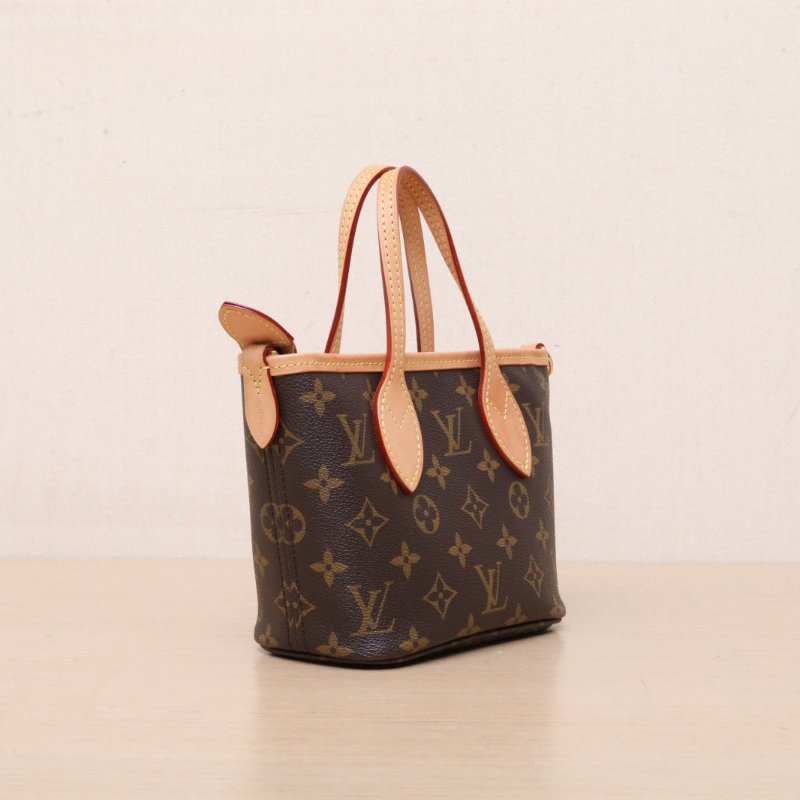 LOUIS VUITTON NeverfullBB24配子袋可拆卸米棕寬肩帶老花PVC金扣晶片肩背包-5