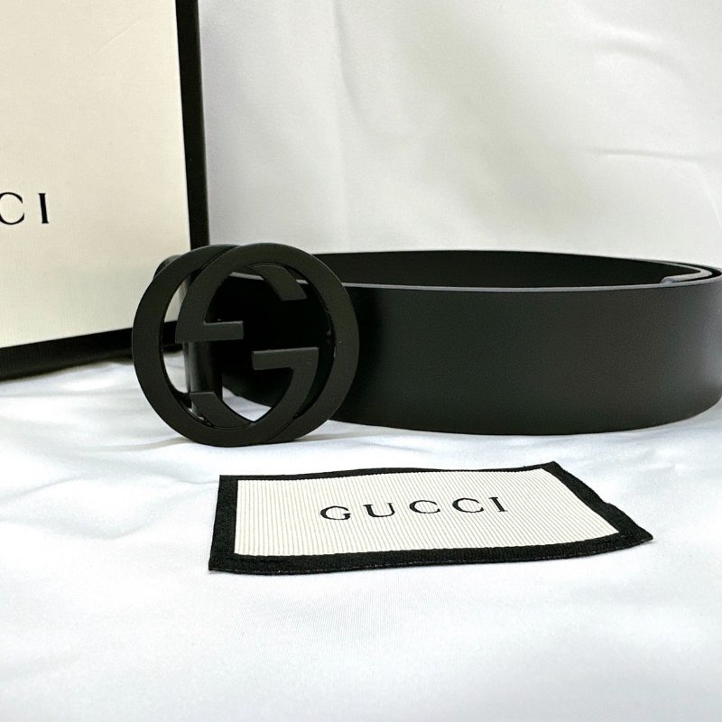 GUCCI INTERLOCKING G搭扣皮革皮帶-0