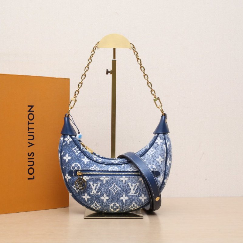 LOUIS VUITTON Loop豌豆包拼牛仔藍牛皮/帆布金扣晶片豌豆包牛皮拼帆布肩背包-2