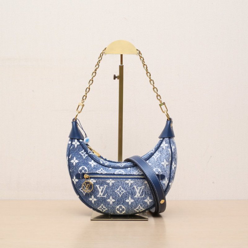 LOUIS VUITTON Loop豌豆包拼牛仔藍牛皮/帆布金扣晶片豌豆包牛皮拼帆布肩背包-3