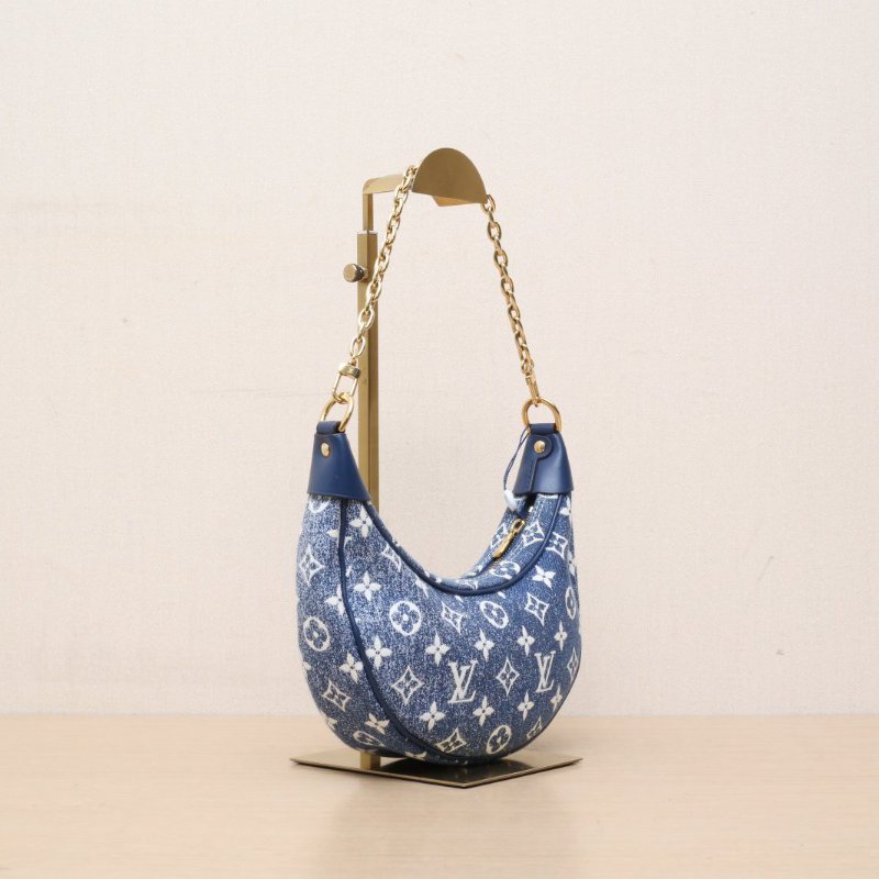 LOUIS VUITTON Loop豌豆包拼牛仔藍牛皮/帆布金扣晶片豌豆包牛皮拼帆布肩背包-5