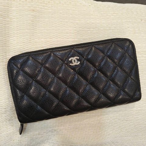 #99新閒置 #荔枝皮 香奈兒黑銀拉鍊長夾荔枝牛皮