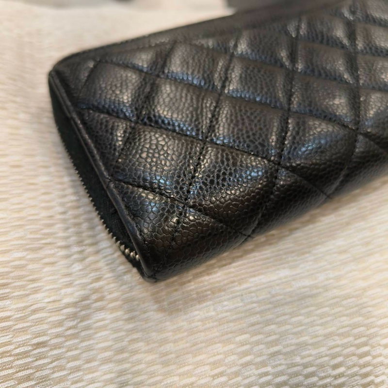 #9新閒置 #荔枝皮 香奈兒黑銀拉鍊長夾荔枝牛皮-7