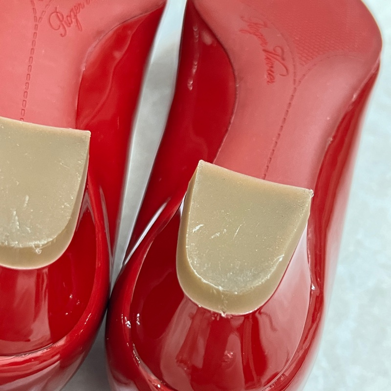 Roger vivier 漆皮方釦紅色低跟鞋-8