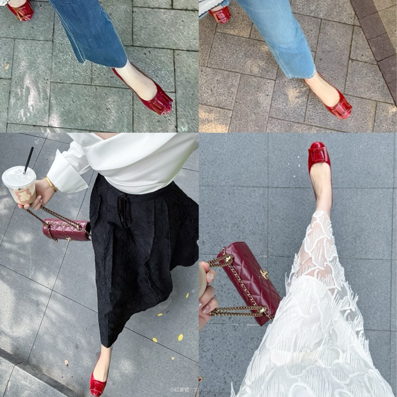 Roger vivier 漆皮方釦紅色低跟鞋-13