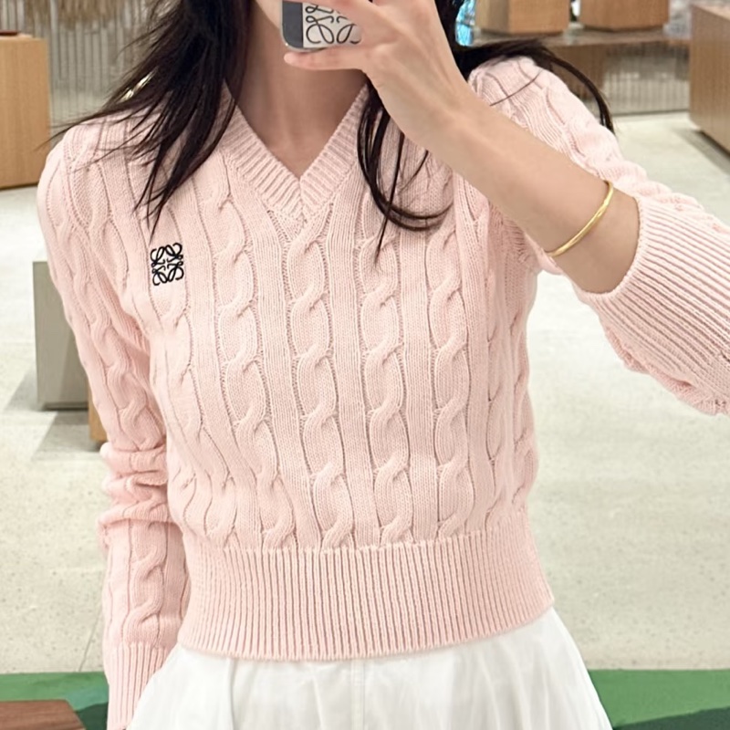 Loewe v領針織logo毛衣 粉色#S-4