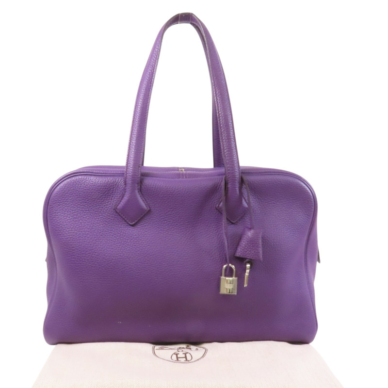 HERMES Clemence皮革Victolia 35銀扣手挽袋-9