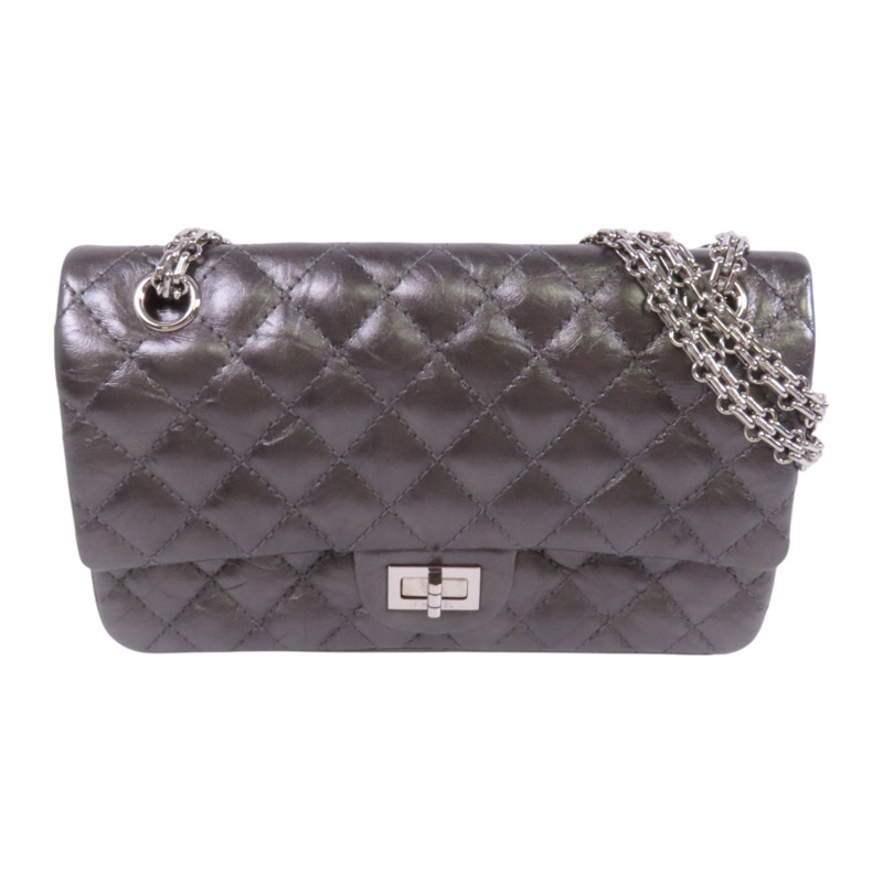 CHANEL 牛皮皮革2.55 24cm銀扣鏈帶肩背袋-0