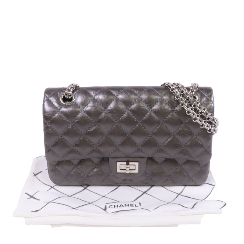 CHANEL 牛皮皮革2.55 24cm銀扣鏈帶肩背袋-9