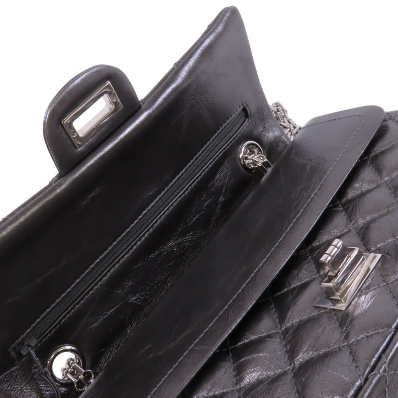 CHANEL 牛皮皮革2.55 24cm銀扣鏈帶肩背袋-15