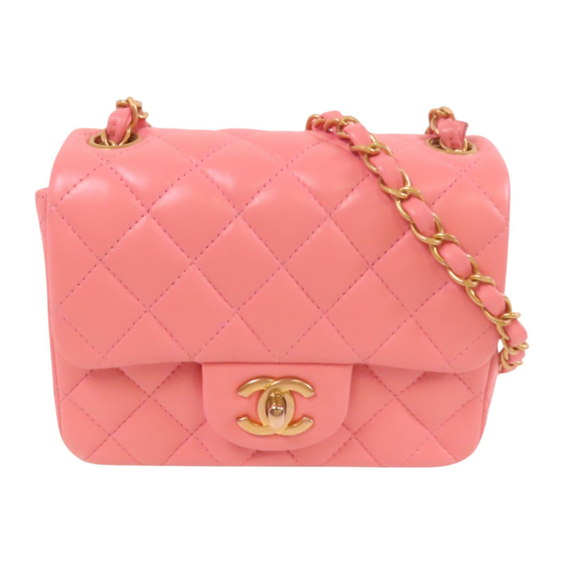 CHANEL 羊皮皮革Mini Classic 17金扣鏈帶肩背袋-0