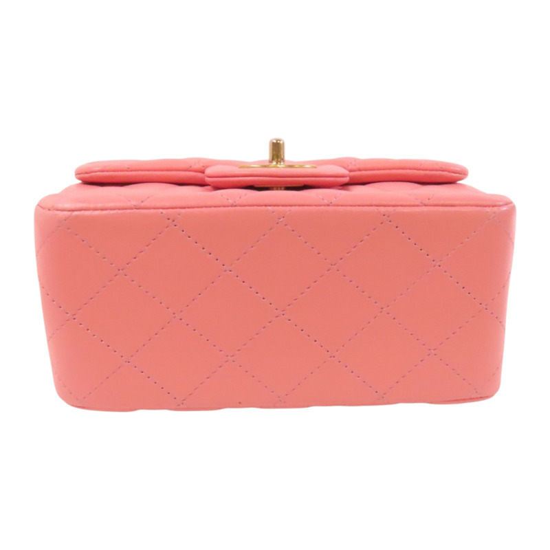 CHANEL 羊皮皮革Mini Classic 17金扣鏈帶肩背袋-3