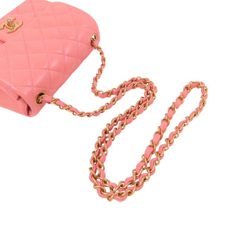 CHANEL 羊皮皮革Mini Classic 17金扣鏈帶肩背袋-7