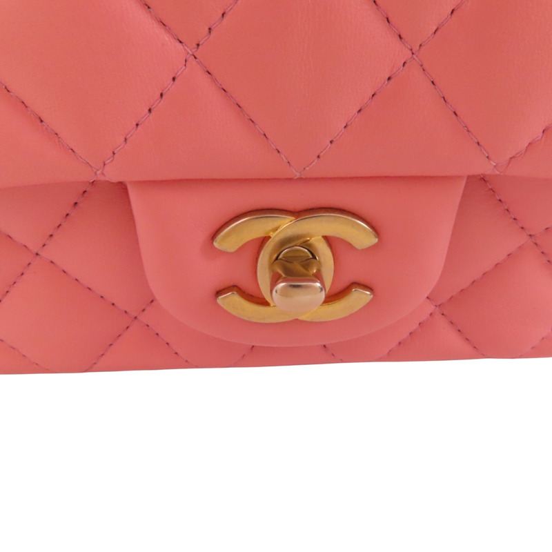 CHANEL 羊皮皮革Mini Classic 17金扣鏈帶肩背袋-8