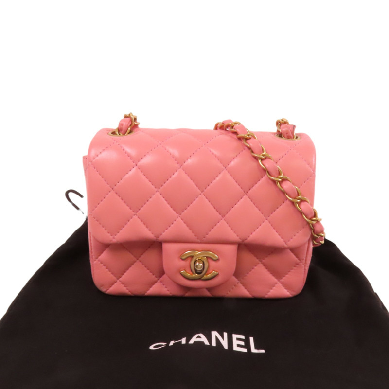 CHANEL 羊皮皮革Mini Classic 17金扣鏈帶肩背袋-9