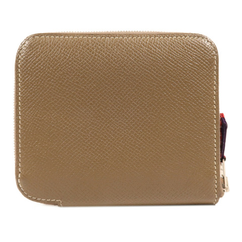 HERMES Epsom皮革Silk In Compact銀扣錢包Etoupe
