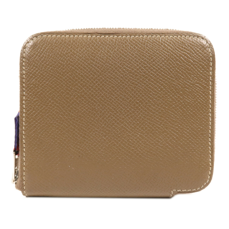 HERMES Epsom皮革Silk In Compact銀扣錢包Etoupe-1