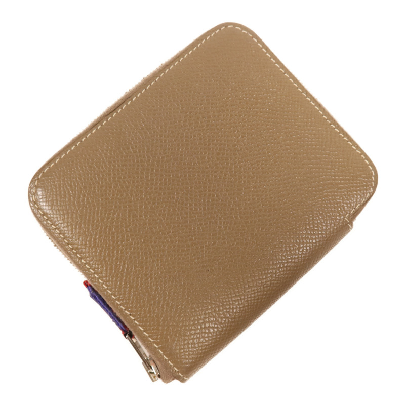 HERMES Epsom皮革Silk In Compact銀扣錢包Etoupe-2