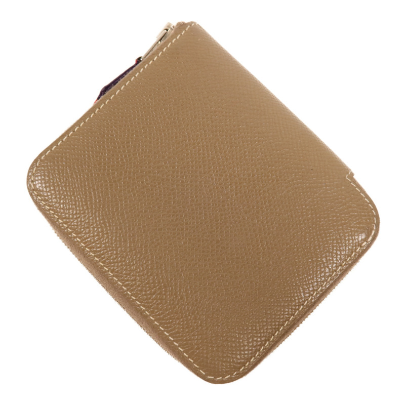 HERMES Epsom皮革Silk In Compact銀扣錢包Etoupe-3