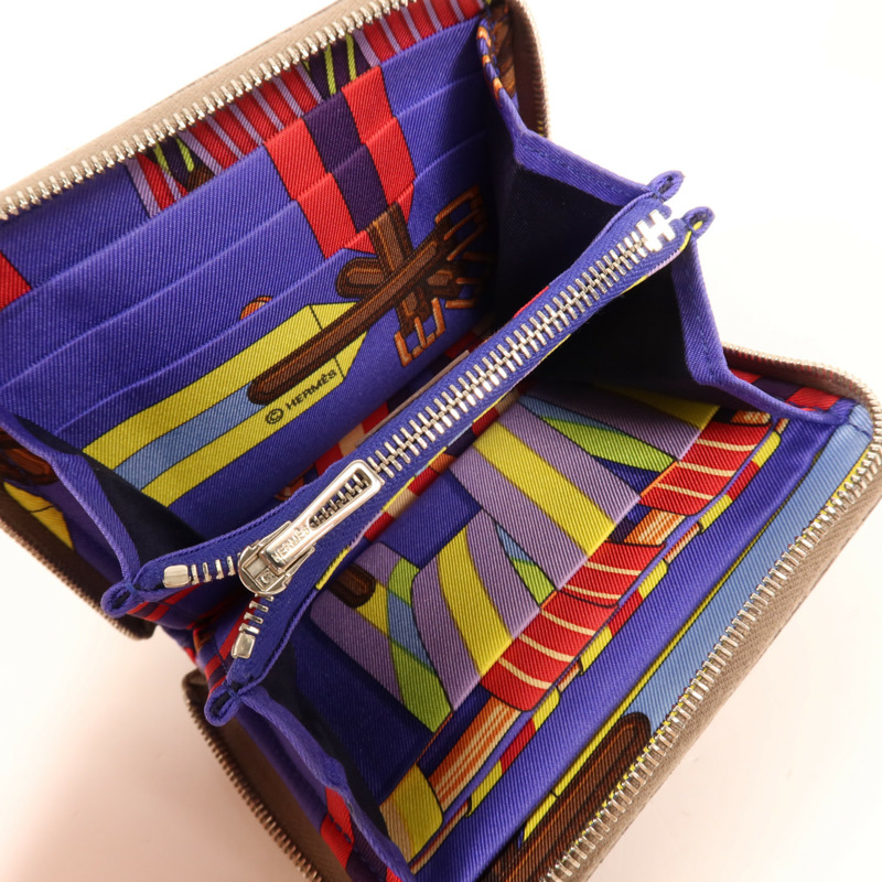 HERMES Epsom皮革Silk In Compact銀扣錢包Etoupe-4