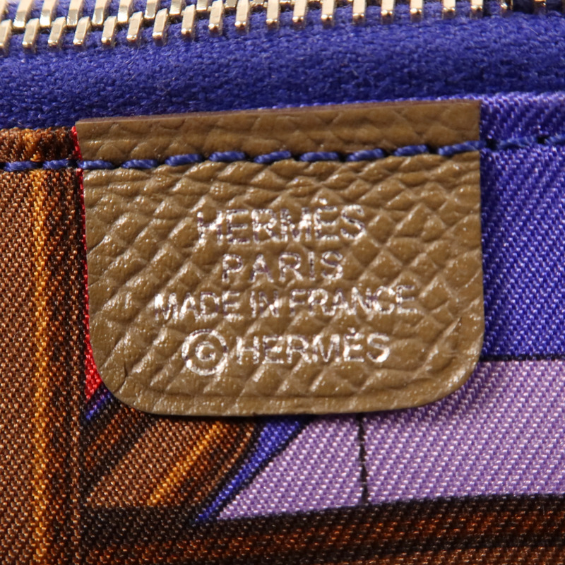HERMES Epsom皮革Silk In Compact銀扣錢包Etoupe-5