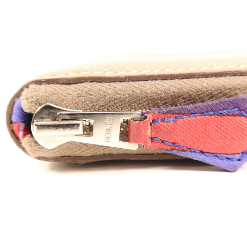 HERMES Epsom皮革Silk In Compact銀扣錢包Etoupe-7