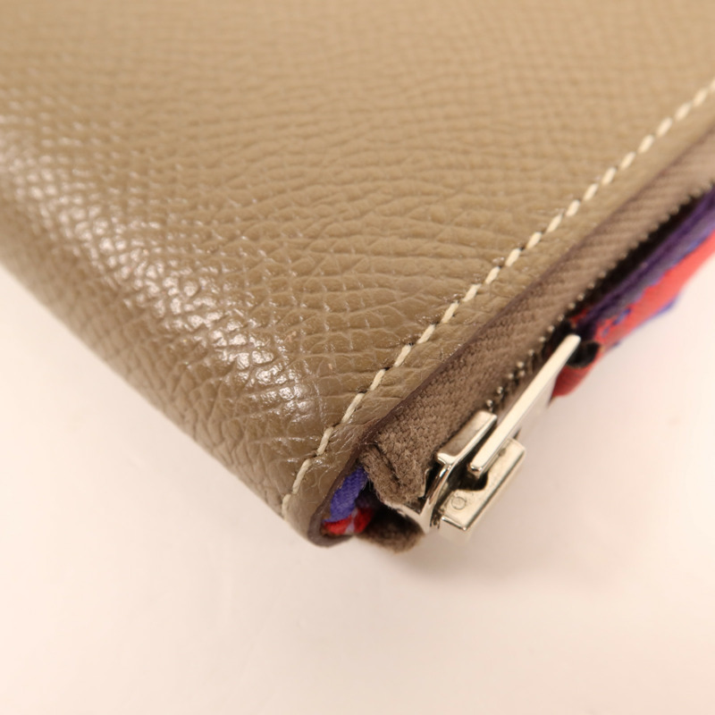 HERMES Epsom皮革Silk In Compact銀扣錢包Etoupe-8