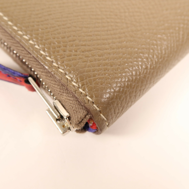 HERMES Epsom皮革Silk In Compact銀扣錢包Etoupe-11