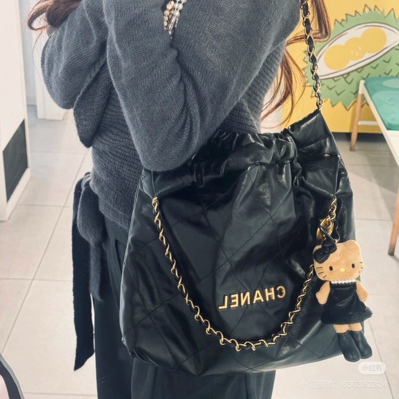 Chanel 香奈兒經典款22bag小號黑金 牛皮99新 全球保固內(到2028)-3
