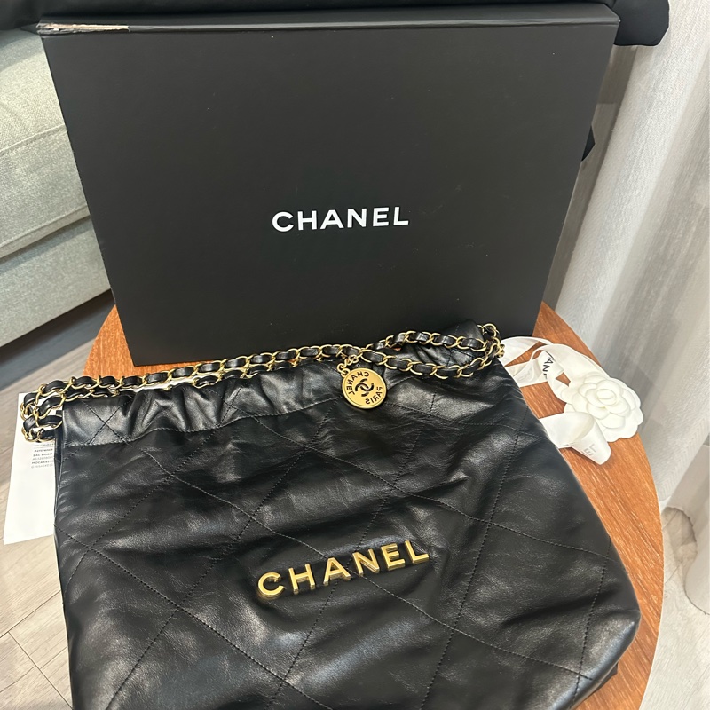 Chanel 香奈兒經典款22bag小號黑金 牛皮99新 全球保固內(到2028)-7