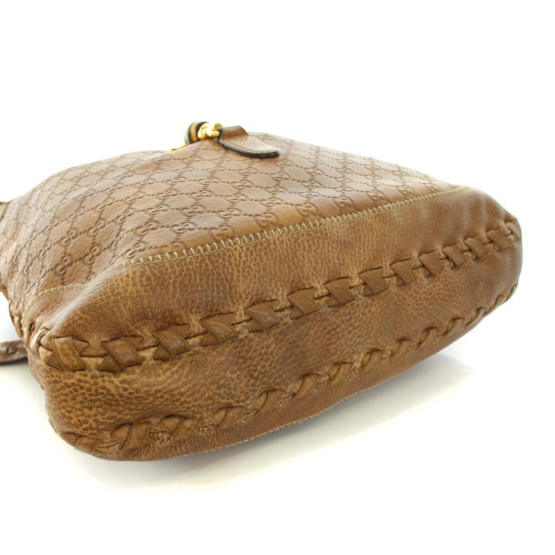 GUCCI 茶色 GG LOGO皮革壓紋竹節大款賈姬包 (guccissima new jackie 218491)-5