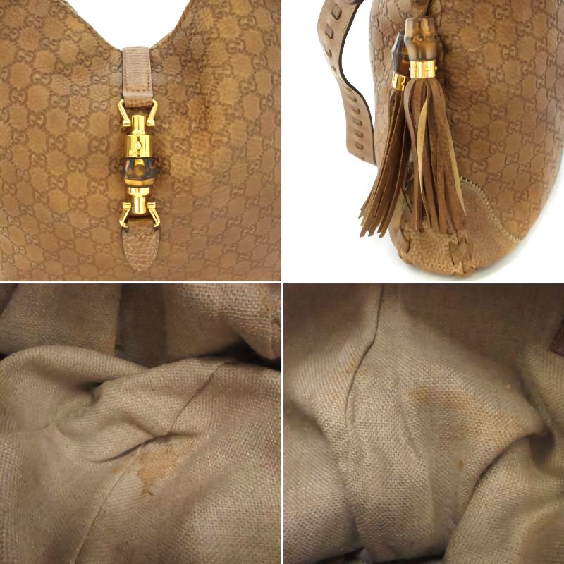 GUCCI 茶色 GG LOGO皮革壓紋竹節大款賈姬包 （guccissima new jackie 218491）-6