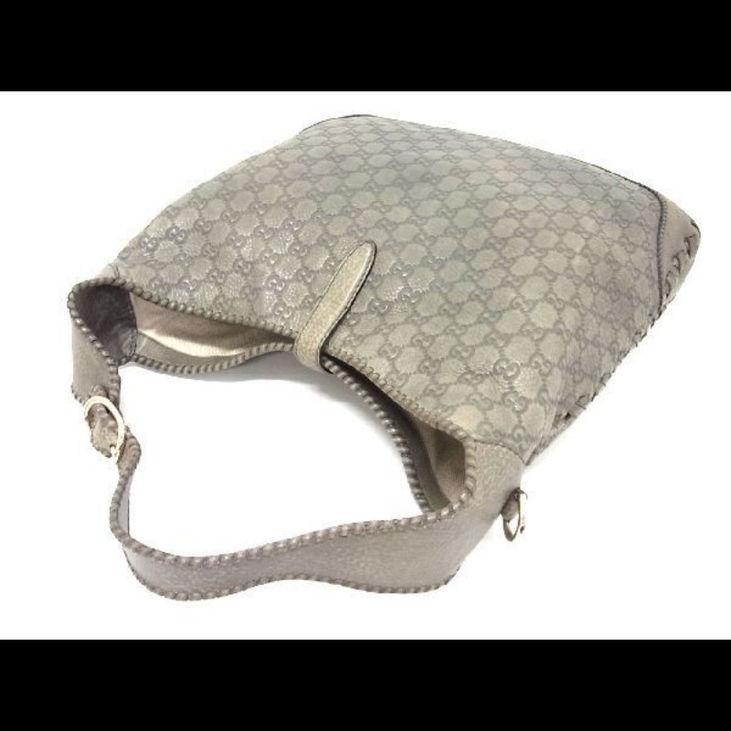 GUCCI 灰色 GG LOGO皮革壓紋竹節大款賈姬包 (guccissima new jackie 218491)-1