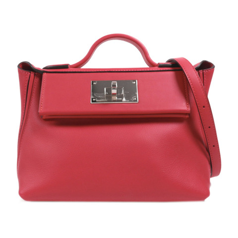 HERMES Evercolor皮革24/24 Mini銀扣手挽肩背兩用袋Framboise