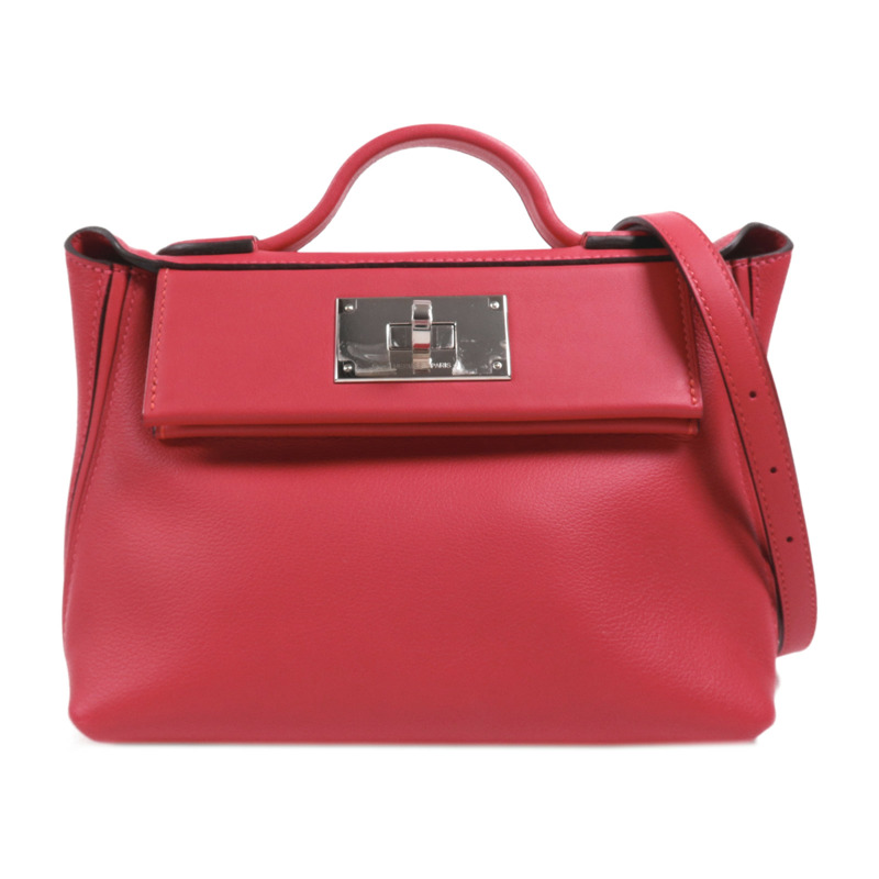 HERMES Evercolor皮革24/24 Mini銀扣手挽肩背兩用袋Framboise-0