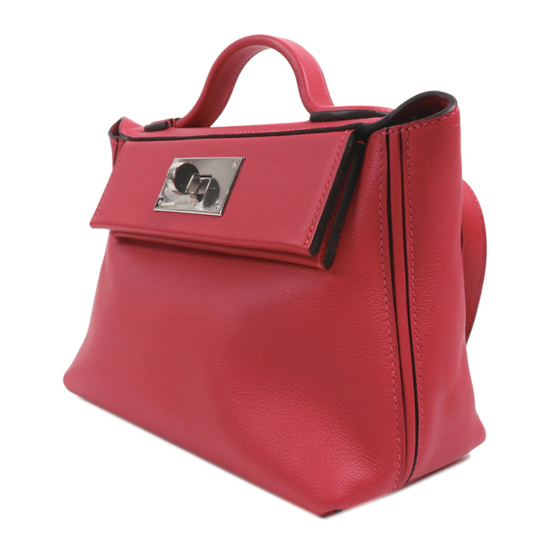 HERMES Evercolor皮革24/24 Mini銀扣手挽肩背兩用袋Framboise-2